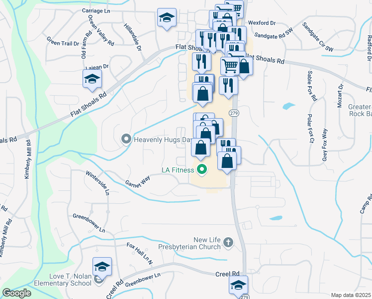 map of restaurants, bars, coffee shops, grocery stores, and more near 6042 Rockaway Road in Atlanta