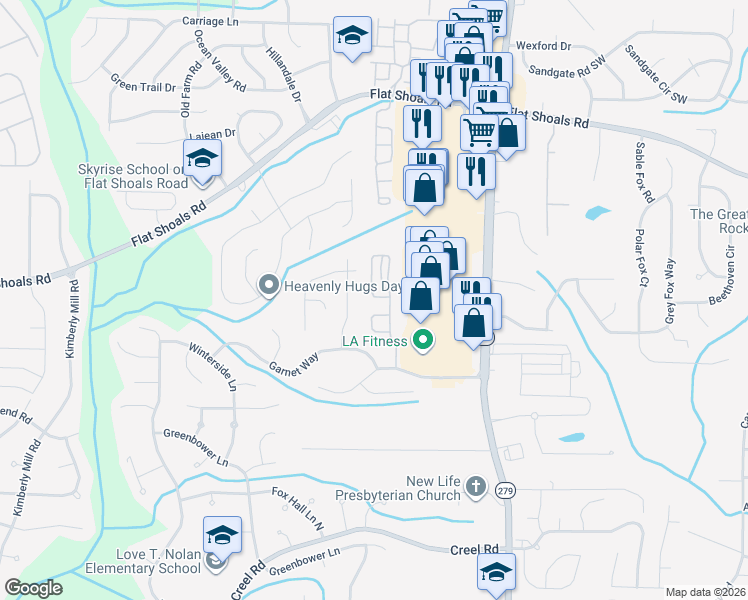 map of restaurants, bars, coffee shops, grocery stores, and more near 6042 Rockaway Road in Atlanta
