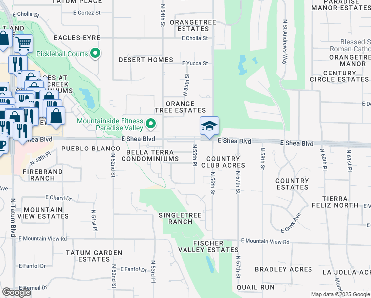 map of restaurants, bars, coffee shops, grocery stores, and more near 5504 East Cannon Drive in Paradise Valley