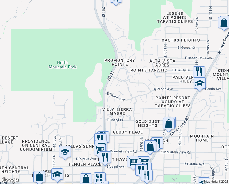 map of restaurants, bars, coffee shops, grocery stores, and more near 728 East Peoria Avenue in Phoenix