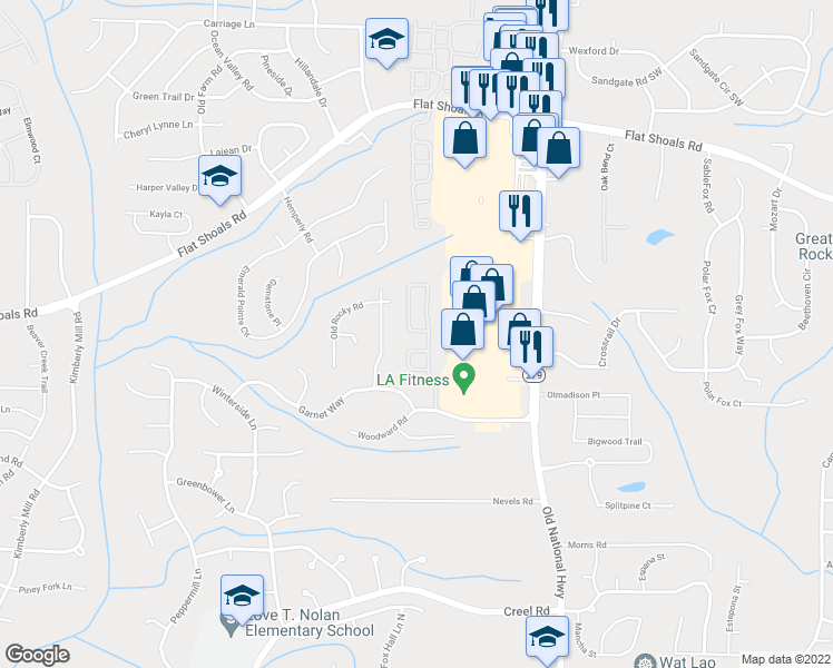 map of restaurants, bars, coffee shops, grocery stores, and more near 6042 Rockaway Road in Atlanta