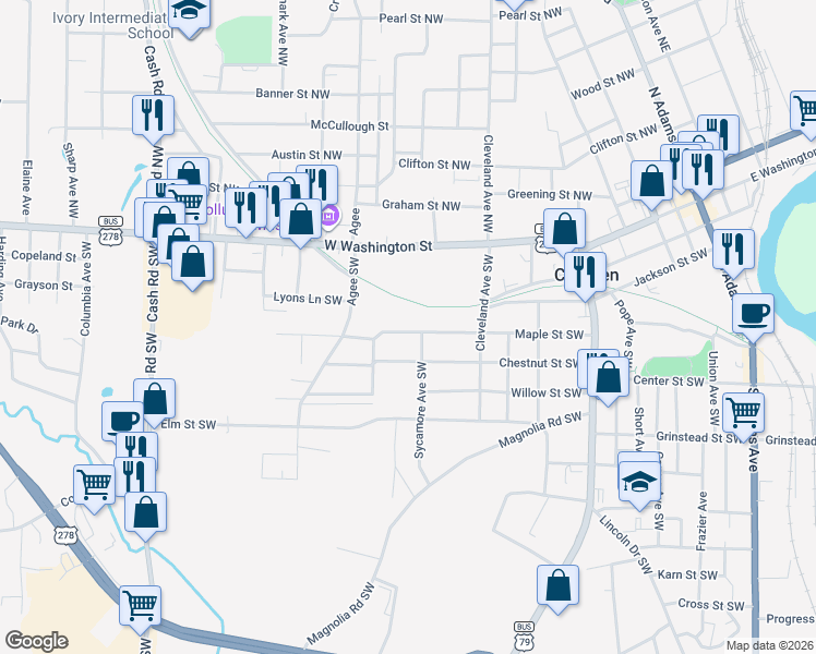 map of restaurants, bars, coffee shops, grocery stores, and more near 714 Maple Street Southwest in Camden