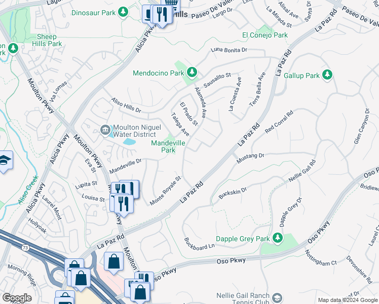 map of restaurants, bars, coffee shops, grocery stores, and more near 24812 Elena Drive in Laguna Hills