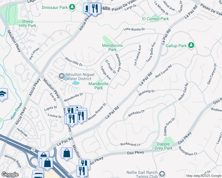 map of restaurants, bars, coffee shops, grocery stores, and more near 24812 Elena Drive in Laguna Hills