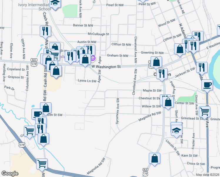 map of restaurants, bars, coffee shops, grocery stores, and more near 714 Maple Street Southwest in Camden