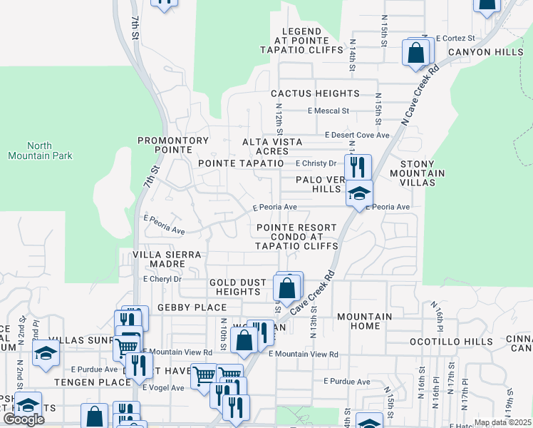 map of restaurants, bars, coffee shops, grocery stores, and more near 10438 North 11th Place in Phoenix