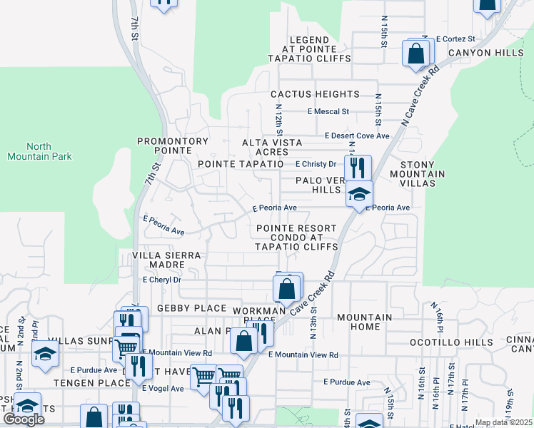 map of restaurants, bars, coffee shops, grocery stores, and more near 10438 North 11th Place in Phoenix
