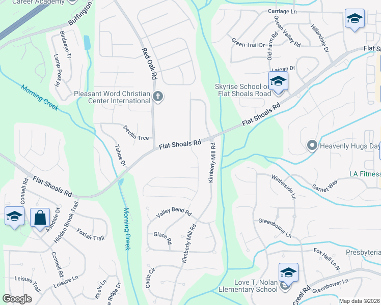 map of restaurants, bars, coffee shops, grocery stores, and more near 6361 Beaver Creek Trail in Atlanta