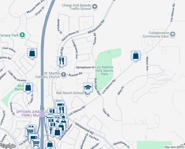 map of restaurants, bars, coffee shops, grocery stores, and more near 27985 Busman Road in Murrieta