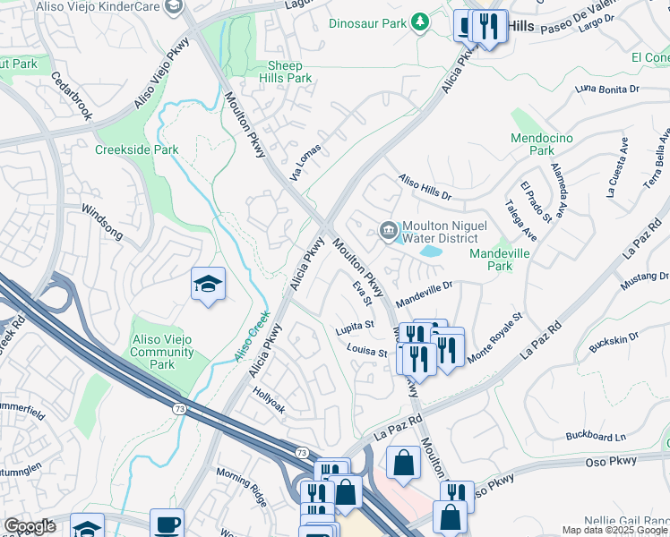map of restaurants, bars, coffee shops, grocery stores, and more near 26251 Yolanda Street in Laguna Hills