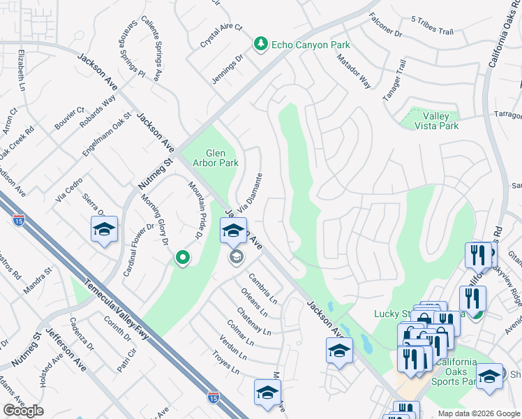 map of restaurants, bars, coffee shops, grocery stores, and more near 40605 Corte Albara in Murrieta
