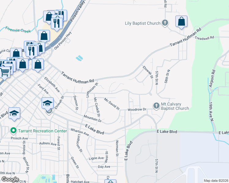 map of restaurants, bars, coffee shops, grocery stores, and more near 2108 Etowah Street in Birmingham