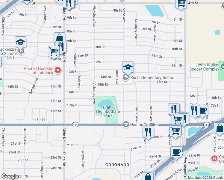 map of restaurants, bars, coffee shops, grocery stores, and more near 4818 16th Street in Lubbock