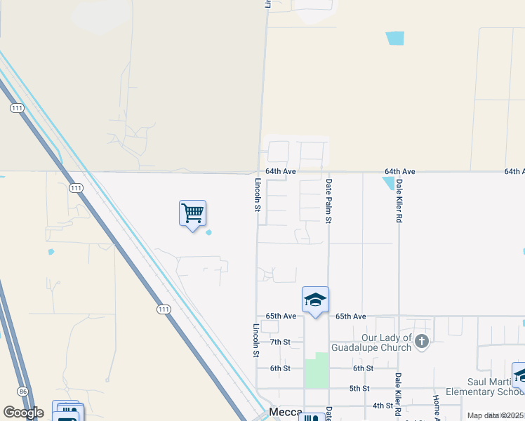 map of restaurants, bars, coffee shops, grocery stores, and more near 64249 Miravilla Way in Mecca