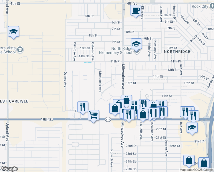 map of restaurants, bars, coffee shops, grocery stores, and more near 6514 15th Drive in Lubbock