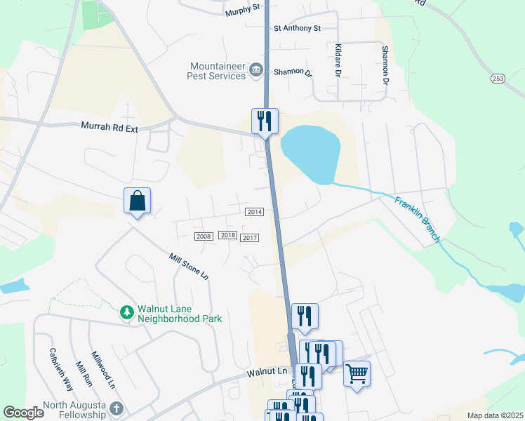 map of restaurants, bars, coffee shops, grocery stores, and more near 108 Heatherwood Drive in North Augusta