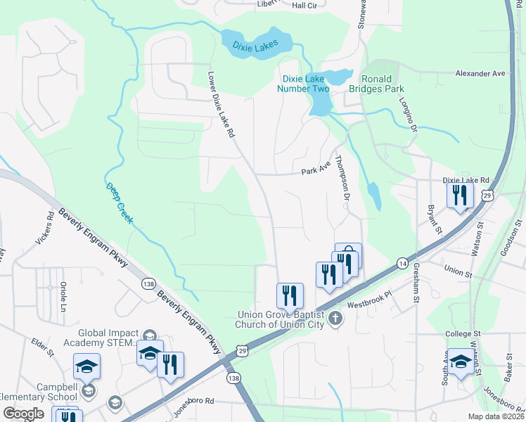 map of restaurants, bars, coffee shops, grocery stores, and more near 6385 Lower Dixie Lake Road in Union City