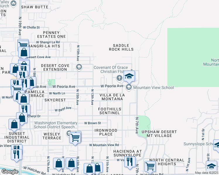 map of restaurants, bars, coffee shops, grocery stores, and more near 925 West Peoria Avenue in Phoenix