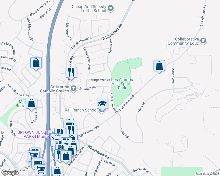 map of restaurants, bars, coffee shops, grocery stores, and more near 27973 Busman Road in Murrieta