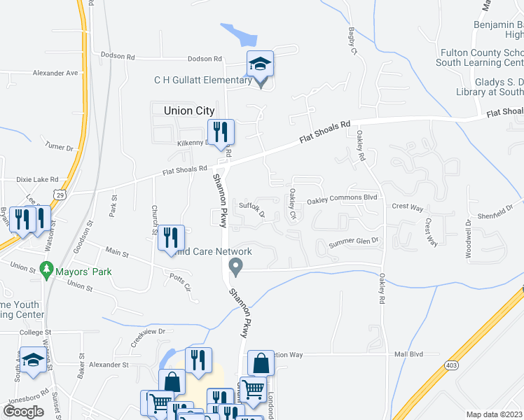 map of restaurants, bars, coffee shops, grocery stores, and more near 6354 Shannon Parkway in Union City