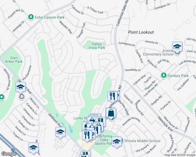 map of restaurants, bars, coffee shops, grocery stores, and more near 40164 Vía Marisa in Murrieta