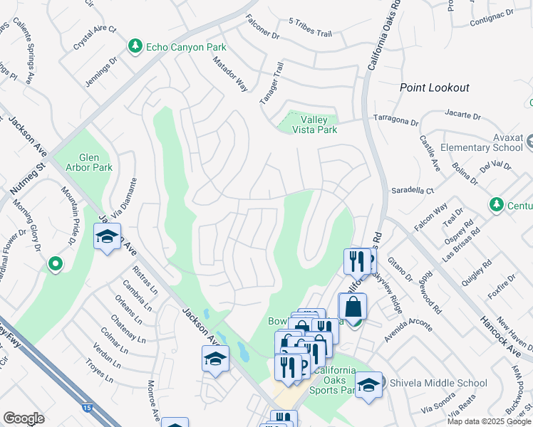 map of restaurants, bars, coffee shops, grocery stores, and more near 40332 Vía Siena in Murrieta