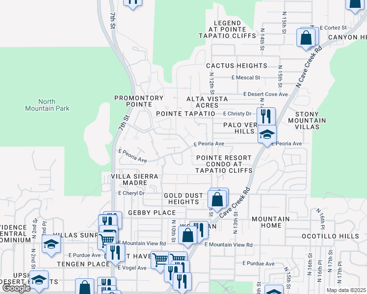 map of restaurants, bars, coffee shops, grocery stores, and more near 1022 East Becker Lane in Phoenix