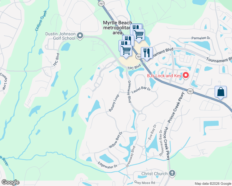 map of restaurants, bars, coffee shops, grocery stores, and more near 707 Botany Loop in Murrells Inlet