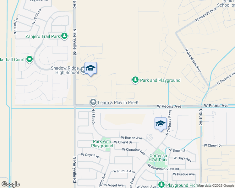 map of restaurants, bars, coffee shops, grocery stores, and more near 18403 West Clinton Street in Waddell