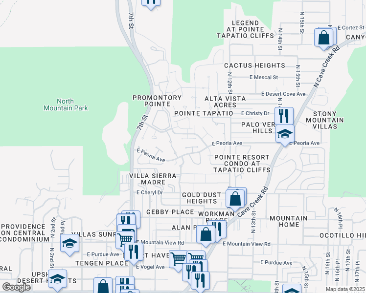 map of restaurants, bars, coffee shops, grocery stores, and more near 910 East Becker Lane in Phoenix