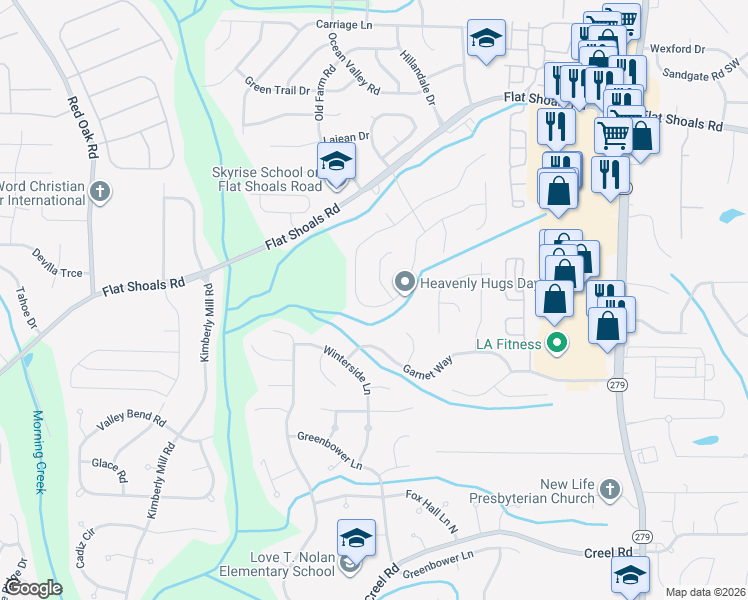 map of restaurants, bars, coffee shops, grocery stores, and more near 6410 Emerald Pointe Circle in College Park
