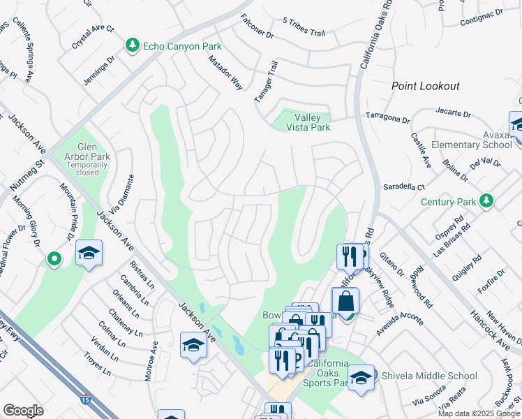 map of restaurants, bars, coffee shops, grocery stores, and more near 40332 Vía Siena in Murrieta