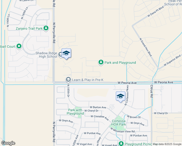 map of restaurants, bars, coffee shops, grocery stores, and more near 18403 West Clinton Street in Surprise
