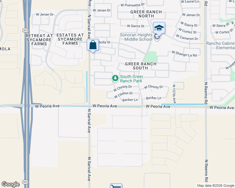 map of restaurants, bars, coffee shops, grocery stores, and more near 16108 West Clinton Street in Surprise