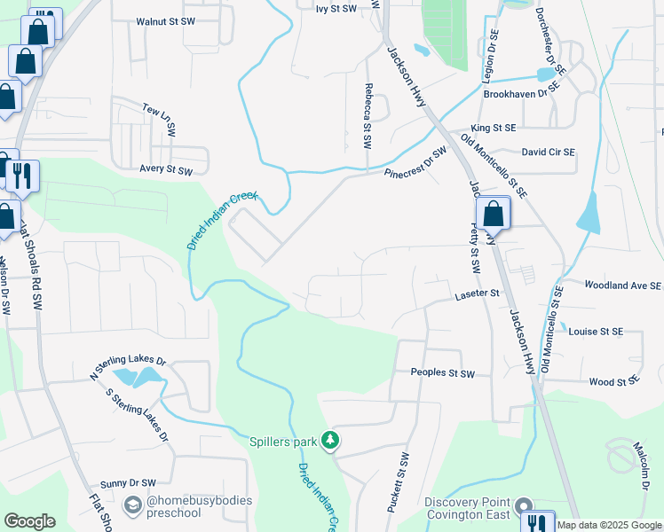 map of restaurants, bars, coffee shops, grocery stores, and more near 6106 Shadow Glen Court Southwest in Covington