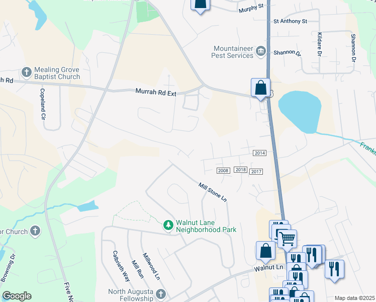 map of restaurants, bars, coffee shops, grocery stores, and more near 25 Sweetwater Court in North Augusta