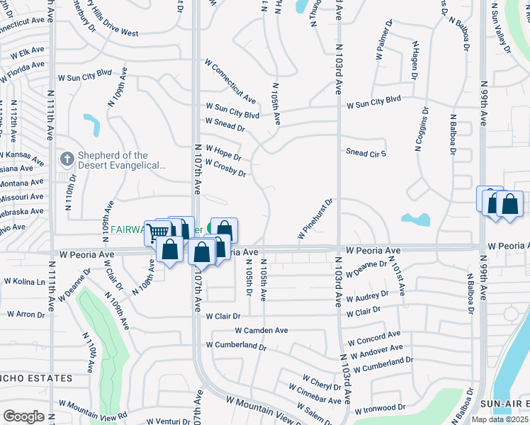 map of restaurants, bars, coffee shops, grocery stores, and more near 10806 North Fairway Court West in Sun City