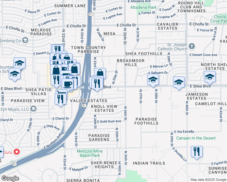map of restaurants, bars, coffee shops, grocery stores, and more near East Cannon Drive in Phoenix