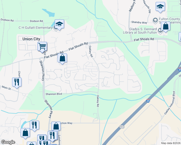 map of restaurants, bars, coffee shops, grocery stores, and more near 3120 Oakley Place in Union City