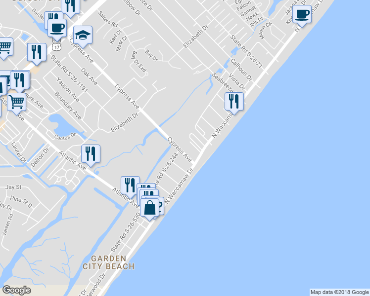 map of restaurants, bars, coffee shops, grocery stores, and more near 162 Cypress Avenue in Murrells Inlet