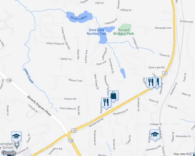 map of restaurants, bars, coffee shops, grocery stores, and more near 7527 Deer Creek Drive in Union City