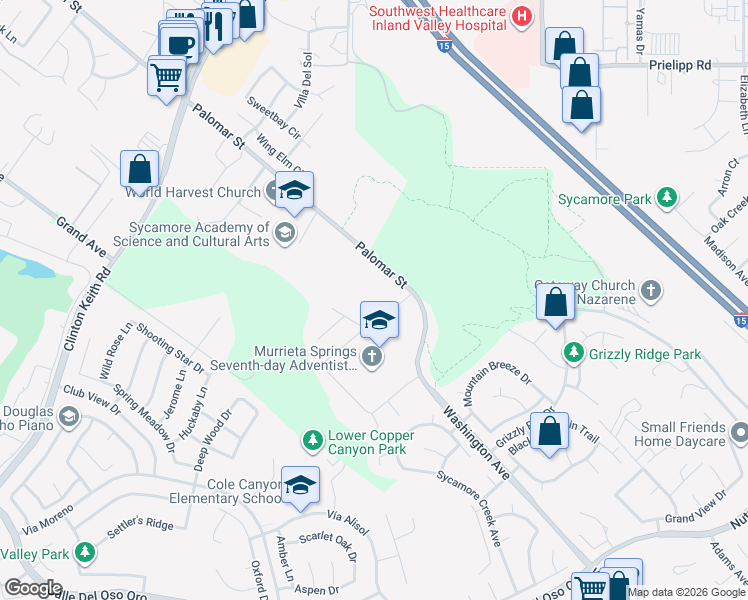 map of restaurants, bars, coffee shops, grocery stores, and more near 23235 Palomar Street in Murrieta