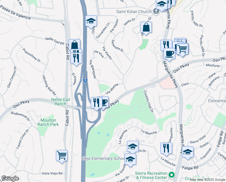 map of restaurants, bars, coffee shops, grocery stores, and more near 26516 Via Marina in Mission Viejo