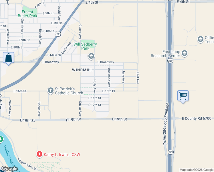 map of restaurants, bars, coffee shops, grocery stores, and more near 3416 East 15th Street in Lubbock