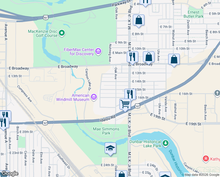 map of restaurants, bars, coffee shops, grocery stores, and more near 1311 East 15th Street in Lubbock