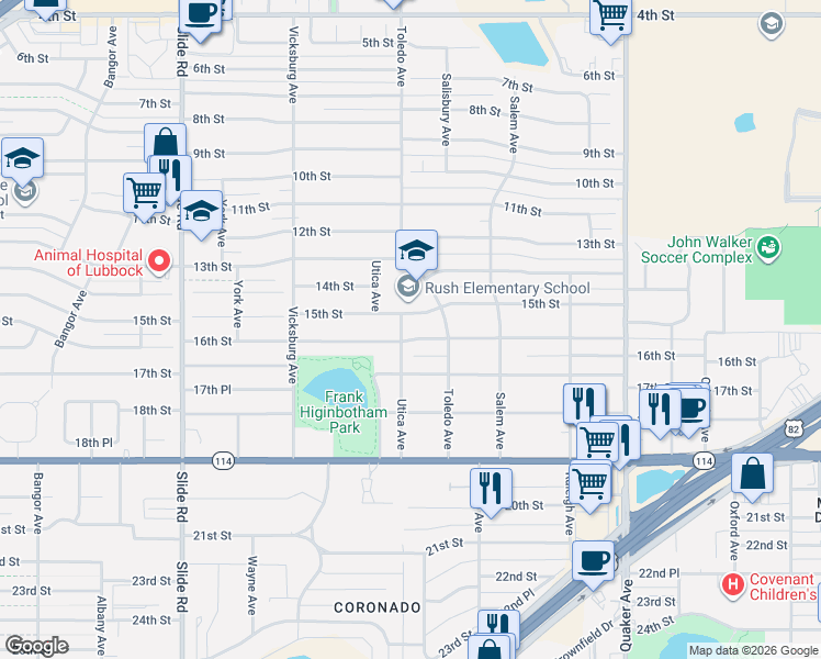 map of restaurants, bars, coffee shops, grocery stores, and more near 4706 16th Street in Lubbock