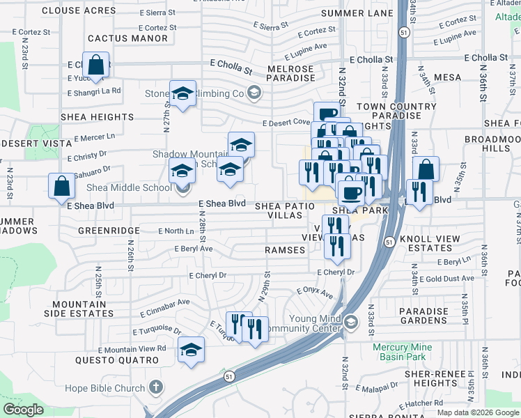 map of restaurants, bars, coffee shops, grocery stores, and more near 2924 East Cannon Drive in Phoenix
