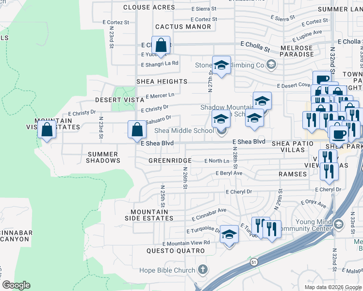 map of restaurants, bars, coffee shops, grocery stores, and more near 2602 East Cannon Drive in Phoenix