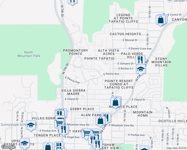 map of restaurants, bars, coffee shops, grocery stores, and more near 910 East Becker Lane in Phoenix