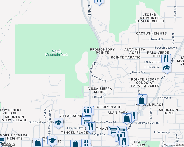 map of restaurants, bars, coffee shops, grocery stores, and more near in Phoenix